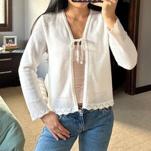 Vintage White Tie-front Knit Cardigan